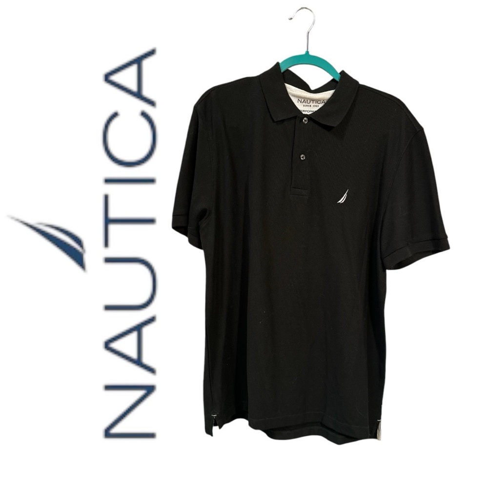 Nautica Men’s Black Performance Deck Shirt Polo Large